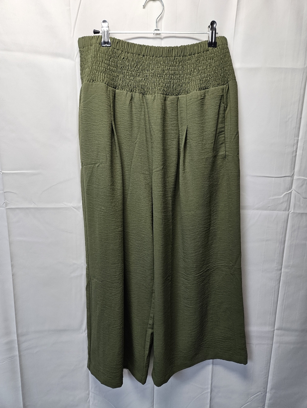 Tasamo Olive Green Wide Leg Smocked-Waist Ankle Pants NWT